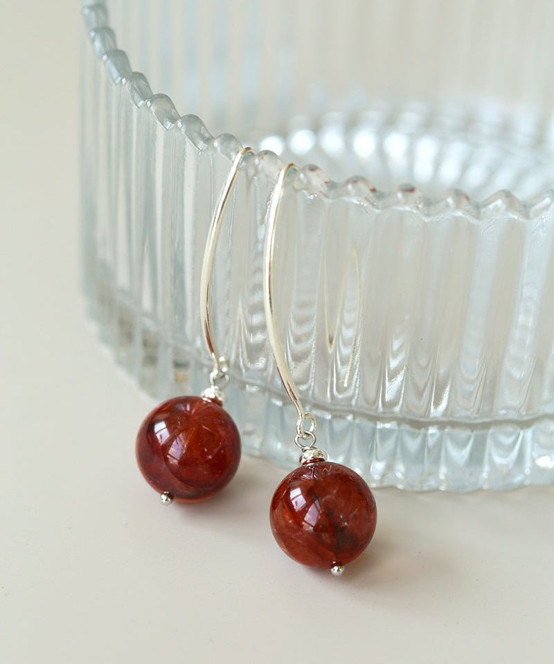 Natural Stone Round Beads Drop Ear Hooks Earrings gembea jewelry