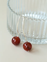 Natural Stone Round Beads Drop Ear Hooks Earrings gembea jewelry