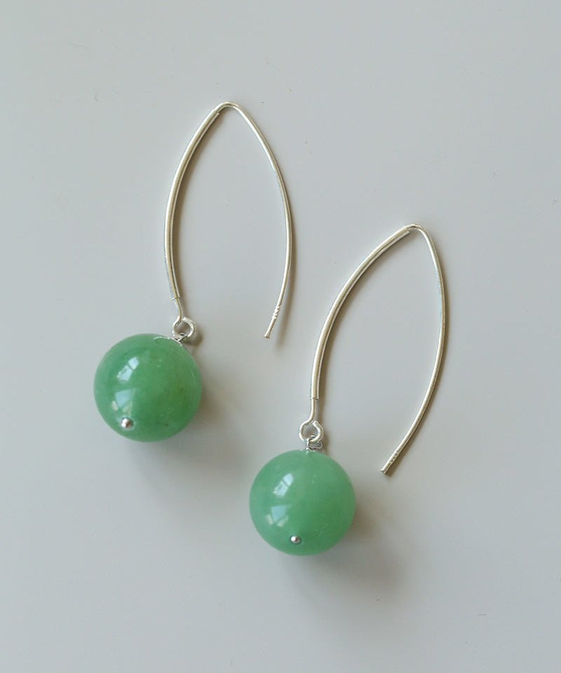 Natural Stone Round Beads Drop Ear Hooks Earrings gembea jewelry
