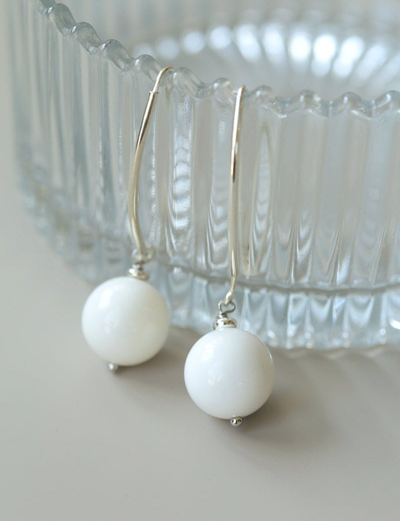 Natural Stone Round Beads Drop Ear Hooks Earrings gembea jewelry