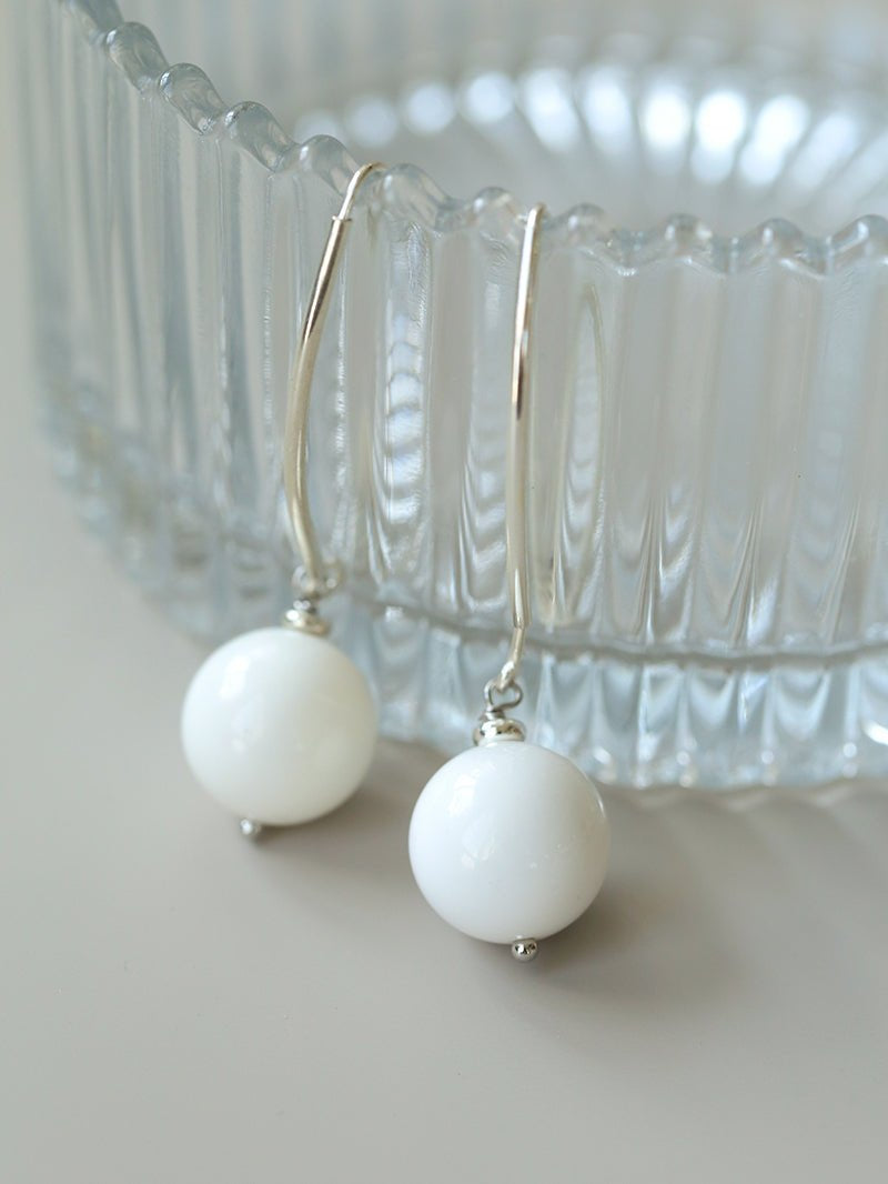 Natural Stone Round Beads Drop Ear Hooks Earrings gembea jewelry