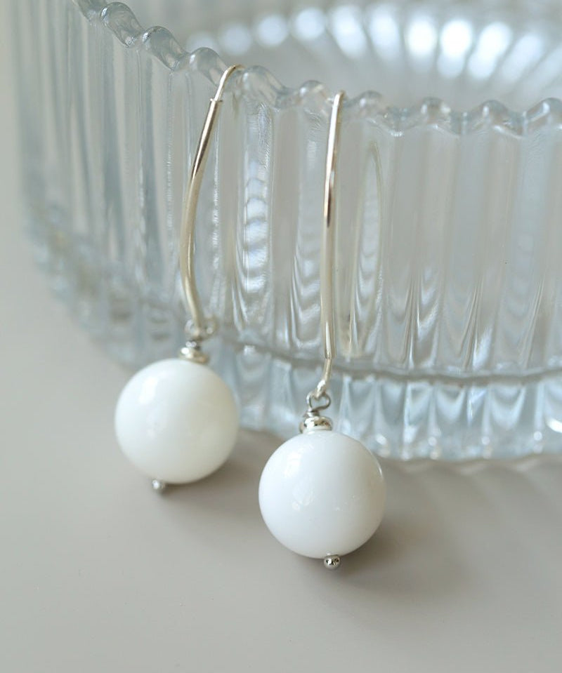Natural Stone Round Beads Drop Ear Hooks Earrings gembea jewelry