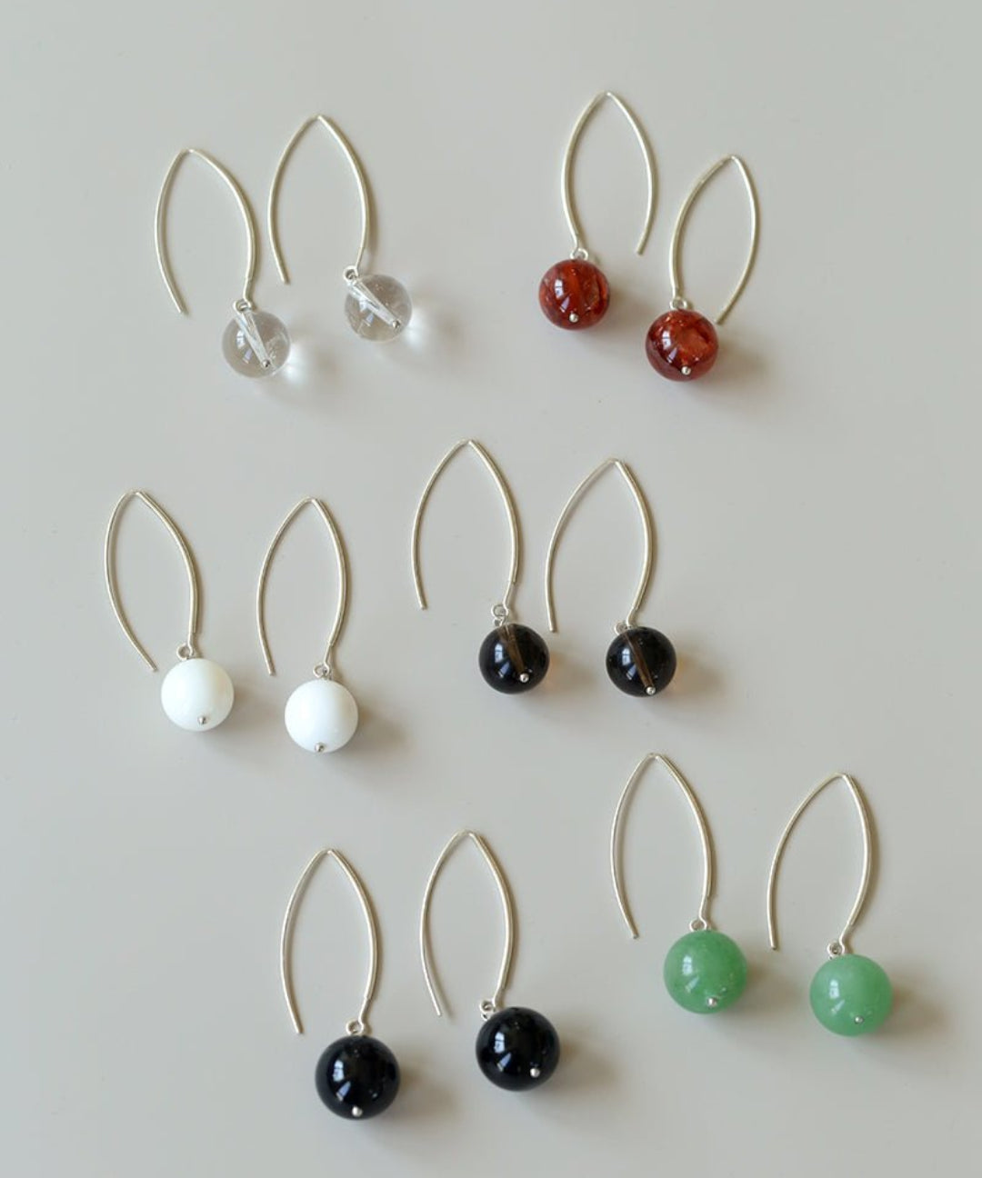 Natural Stone Round Beads Drop Ear Hooks Earrings gembea jewelry