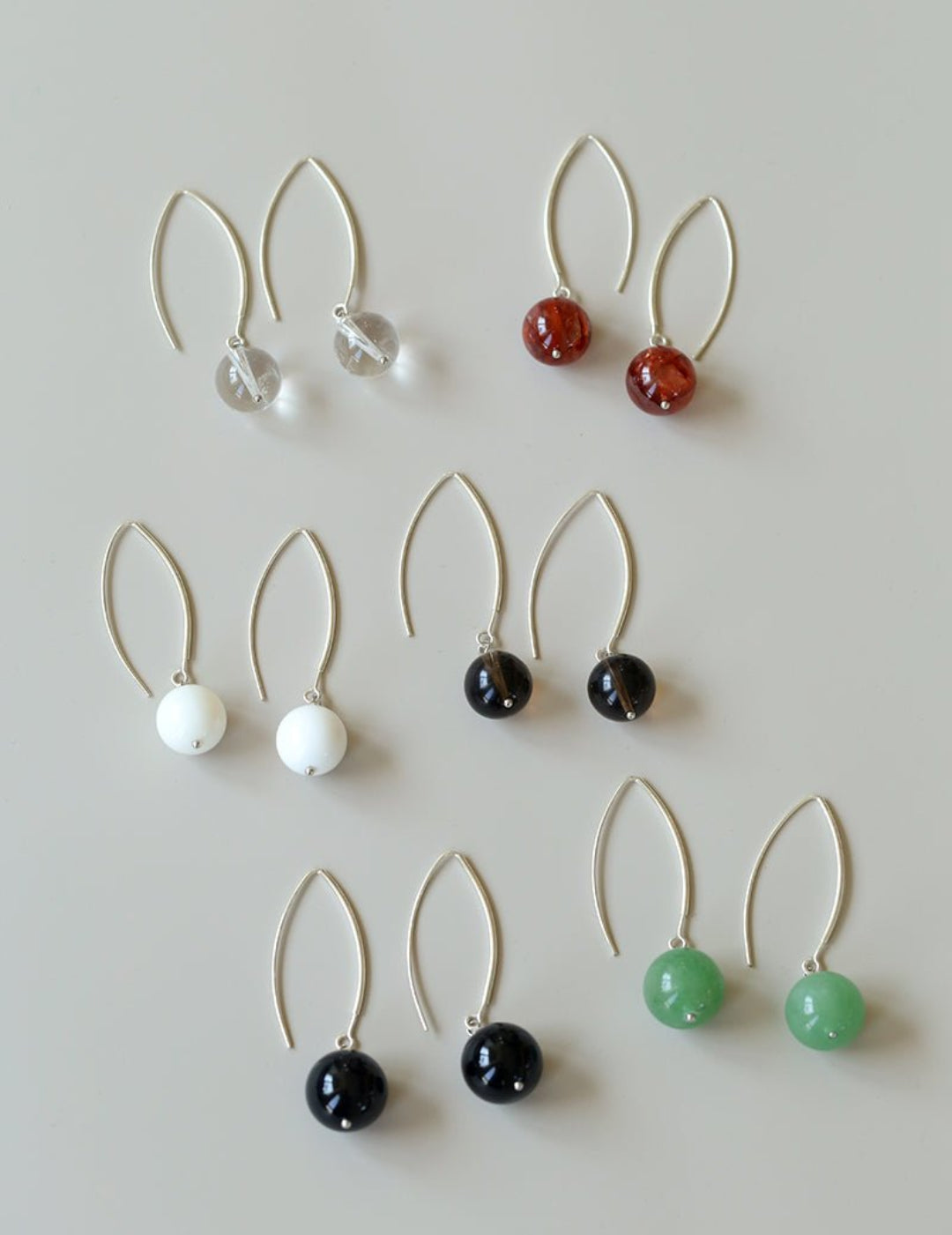 Natural Stone Round Beads Drop Ear Hooks Earrings gembea jewelry