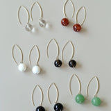Natural Stone Round Beads Drop Ear Hooks Earrings gembea jewelry