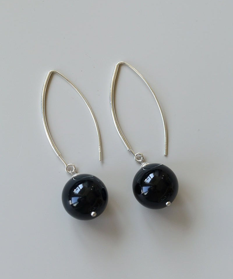 Natural Stone Round Beads Drop Ear Hooks Earrings gembea jewelry