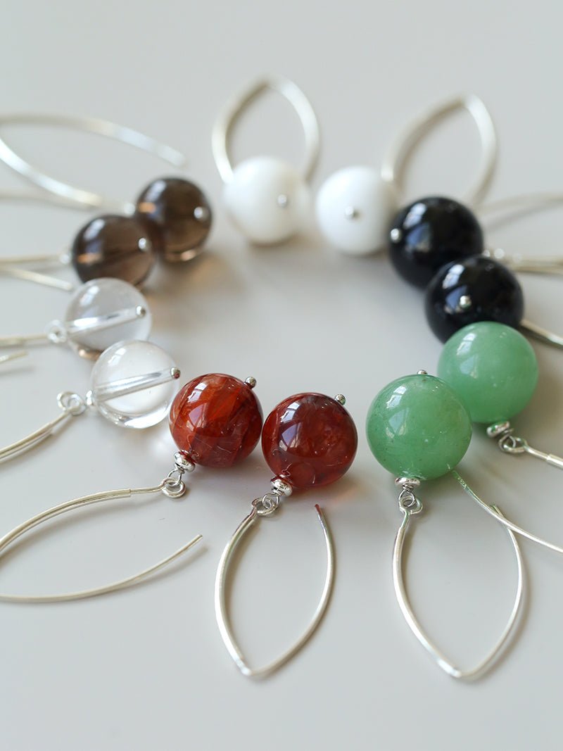 Natural Stone Round Beads Drop Ear Hooks Earrings gembea jewelry