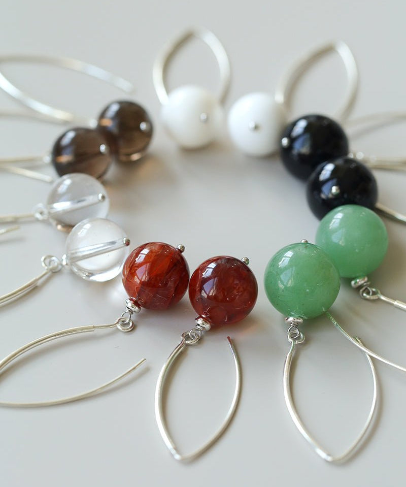 Natural Stone Round Beads Drop Ear Hooks Earrings gembea jewelry