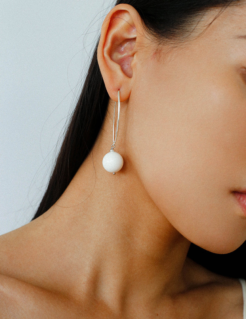 Natural Stone Round Beads Drop Ear Hooks Earrings gembea jewelry