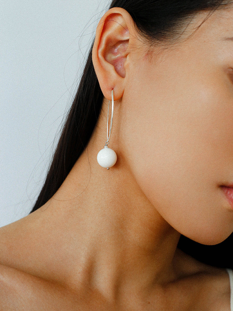 Natural Stone Round Beads Drop Ear Hooks Earrings gembea jewelry