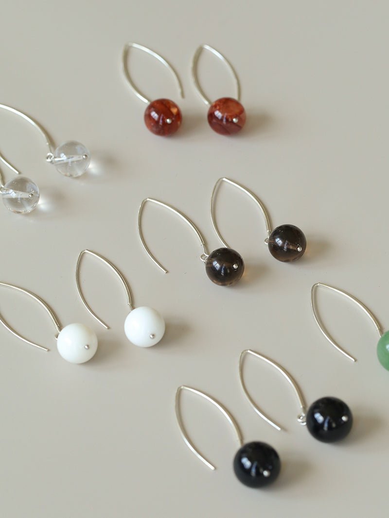 Natural Stone Round Beads Drop Ear Hooks Earrings gembea jewelry