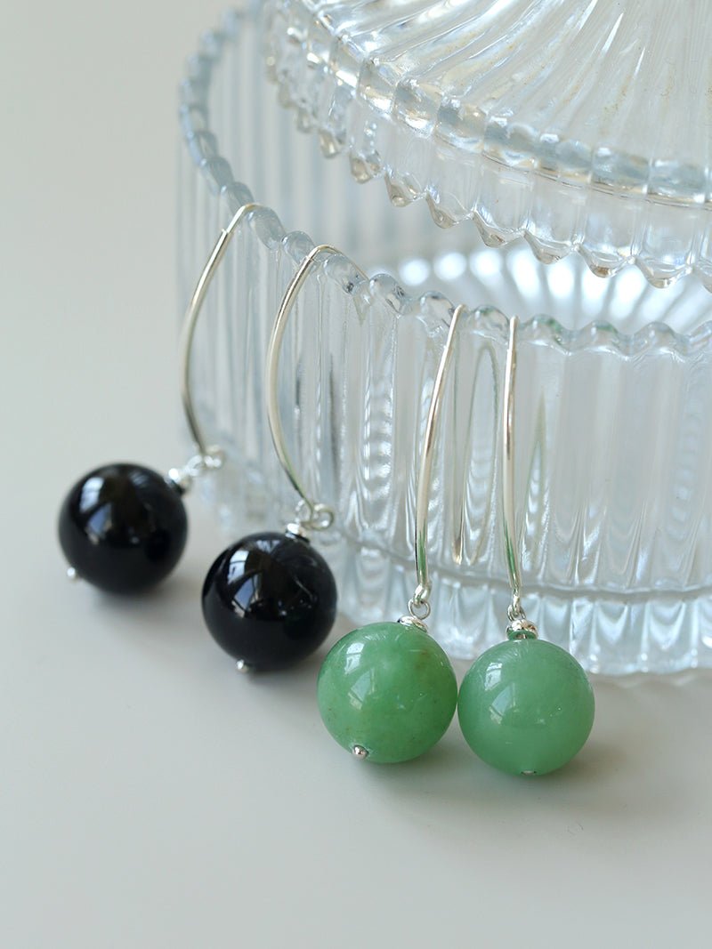 Natural Stone Round Beads Drop Ear Hooks Earrings gembea jewelry