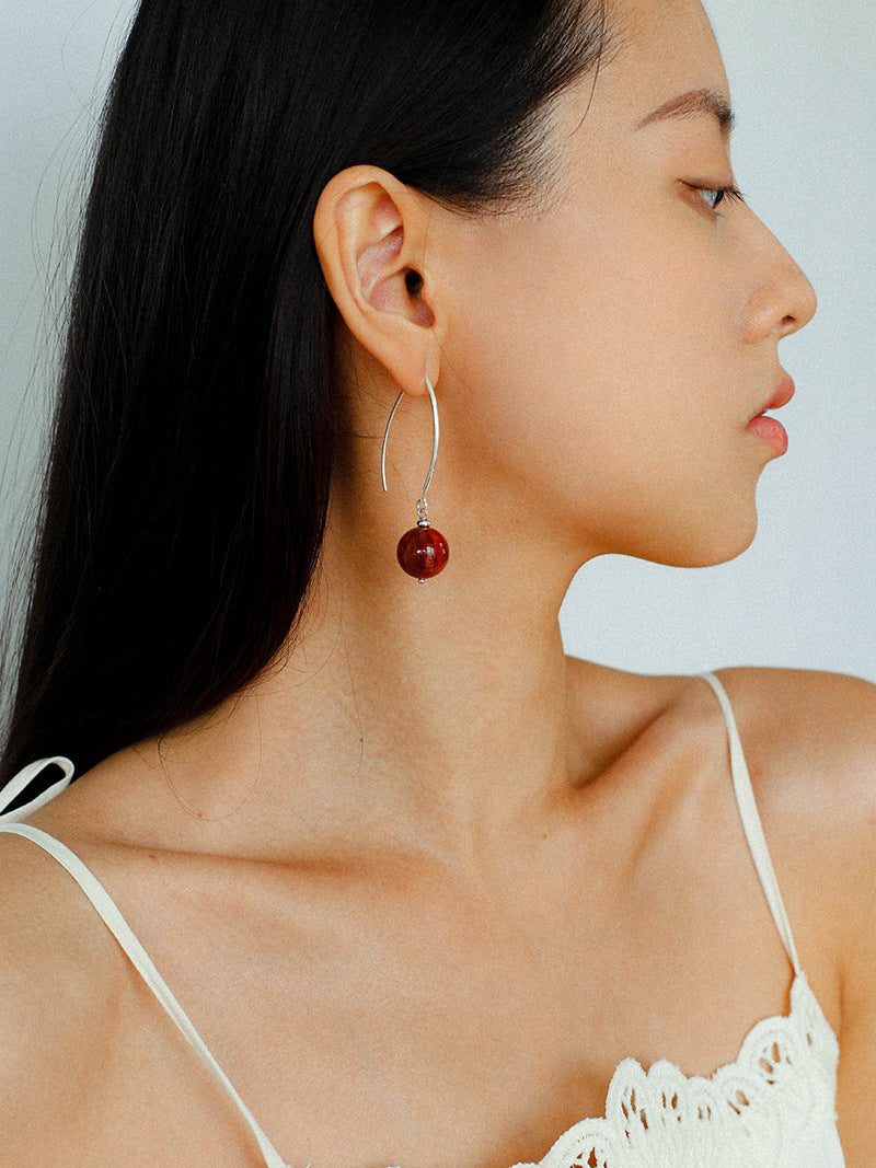 Natural Stone Round Beads Drop Ear Hooks Earrings gembea jewelry