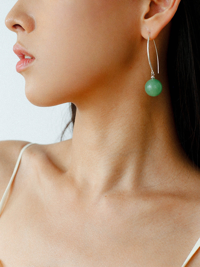 Natural Stone Round Beads Drop Ear Hooks Earrings gembea jewelry