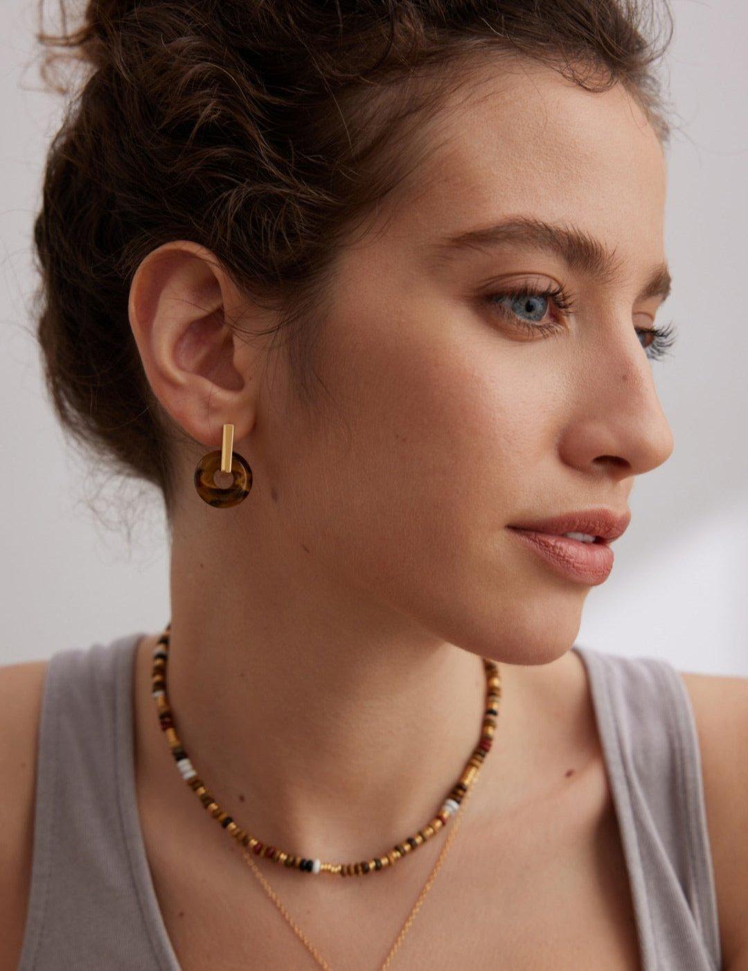 Natural Tiger Eye Gemstone Earrings - Gembea Jewelry