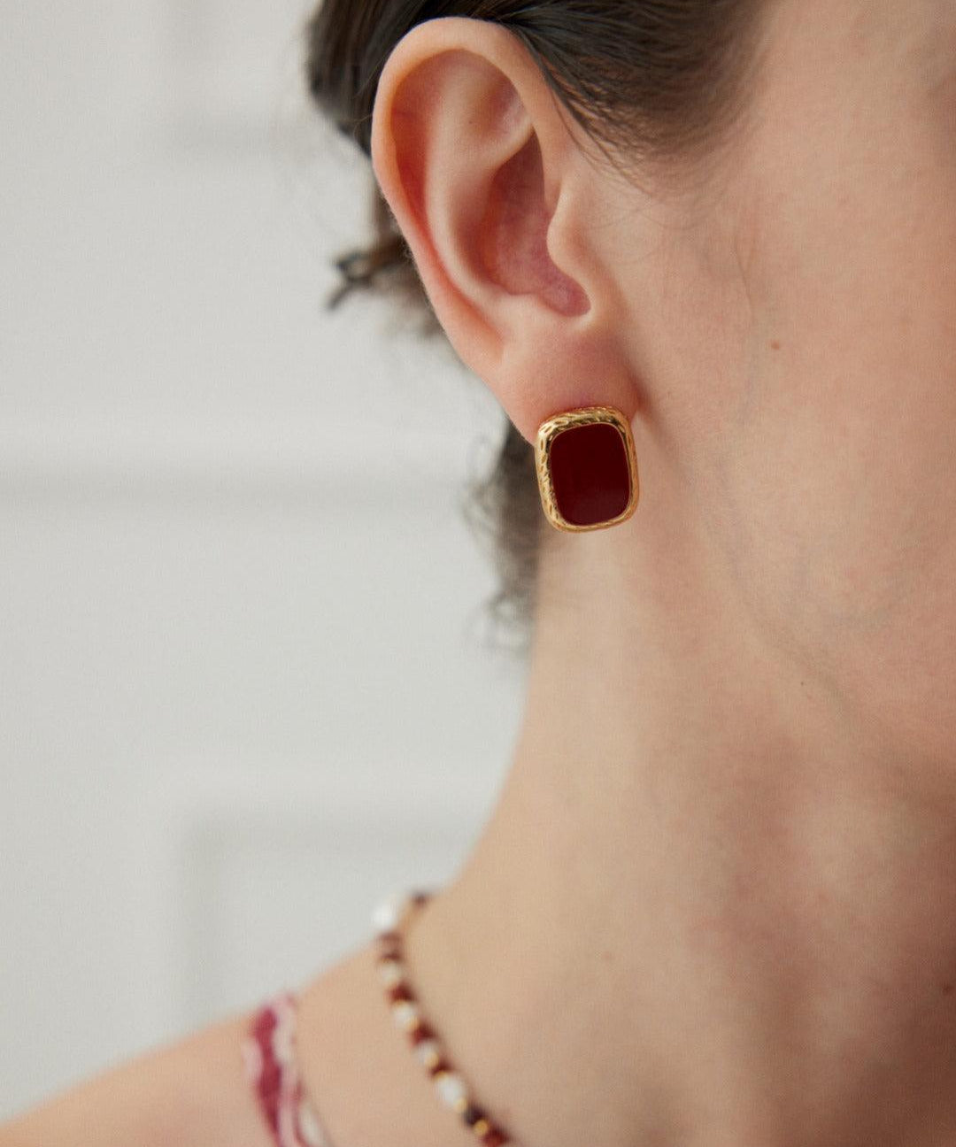 New Year Red Drop Glaze Stud Earrings - Gembea Jewelry