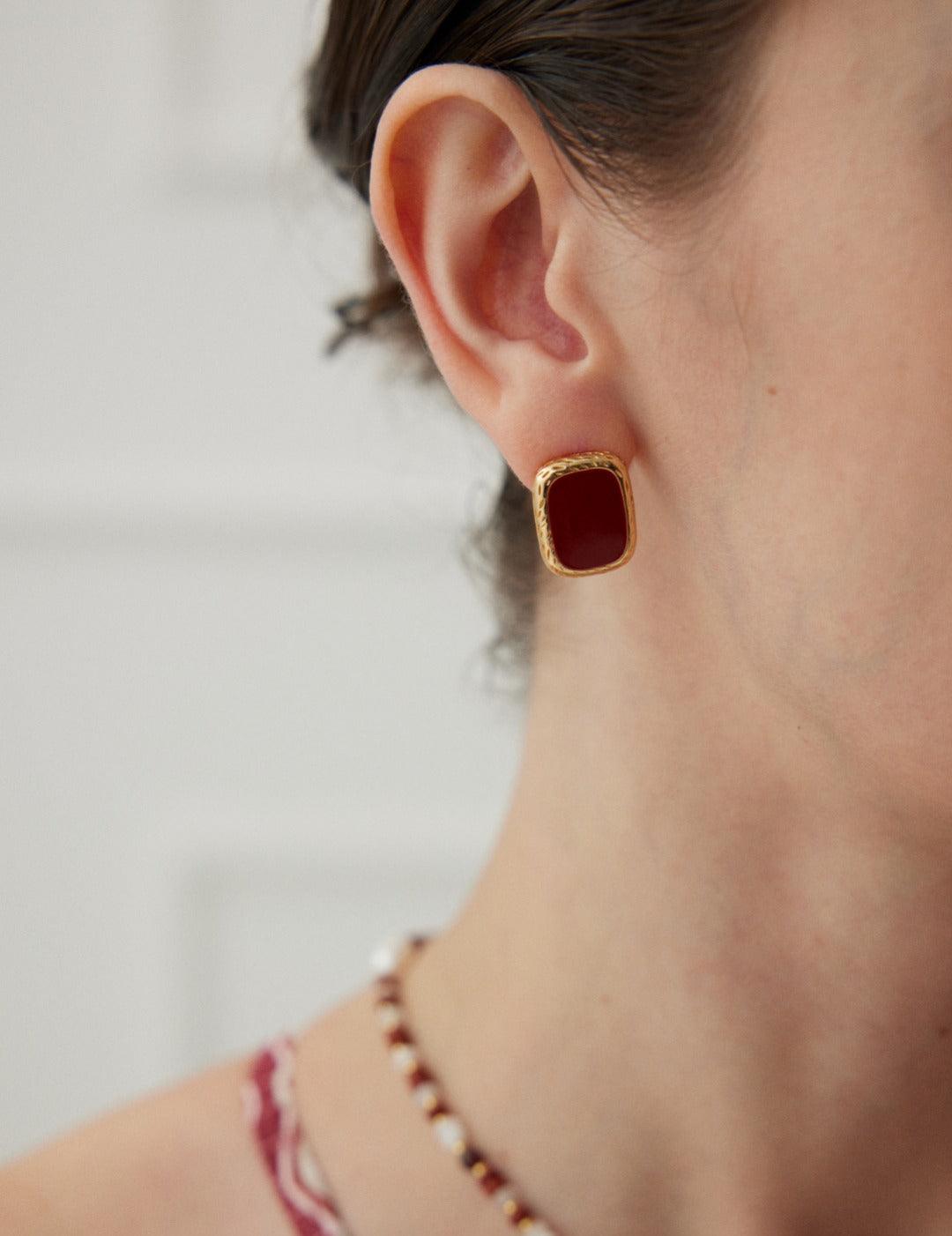 New Year Red Drop Glaze Stud Earrings - Gembea Jewelry