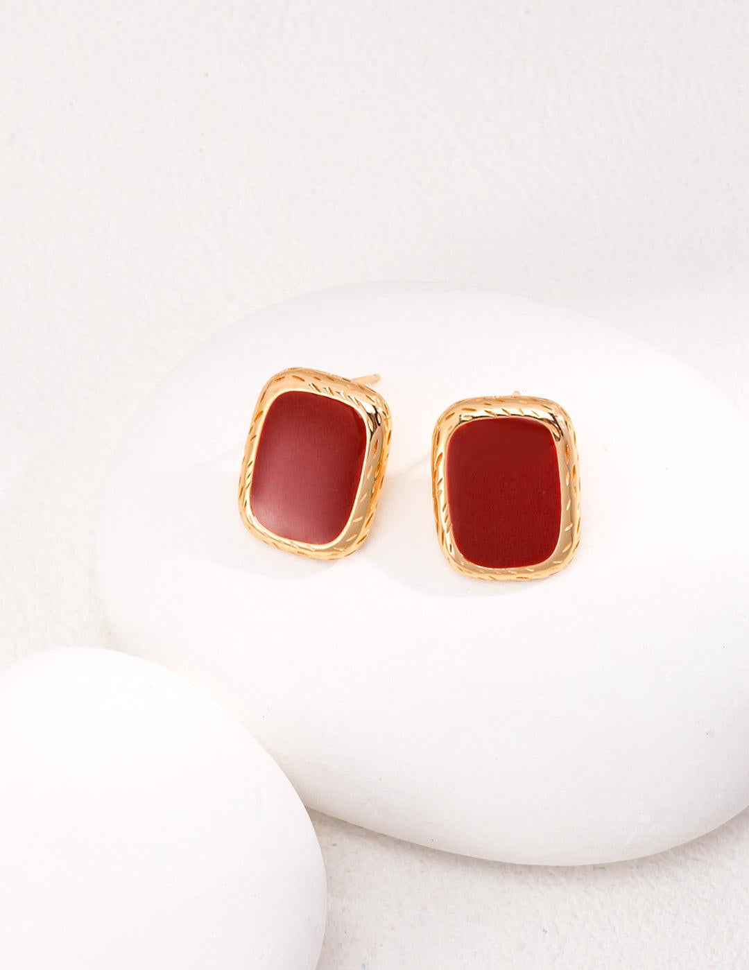 New Year Red Drop Glaze Stud Earrings - Gembea Jewelry
