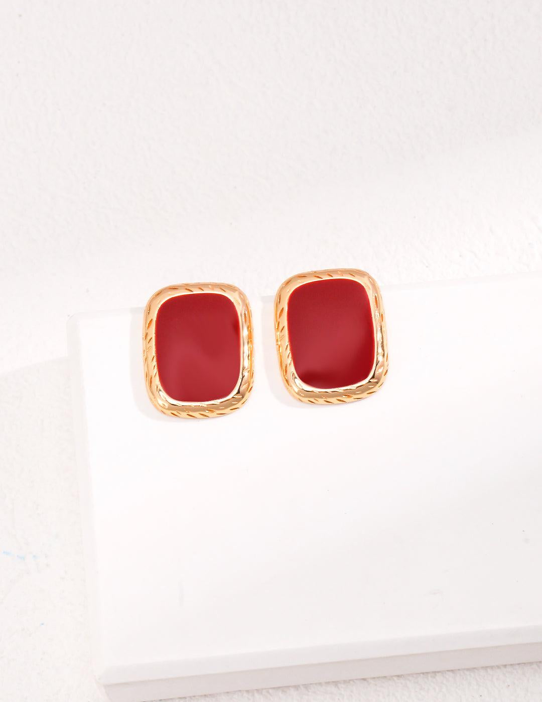 New Year Red Drop Glaze Stud Earrings - Gembea Jewelry
