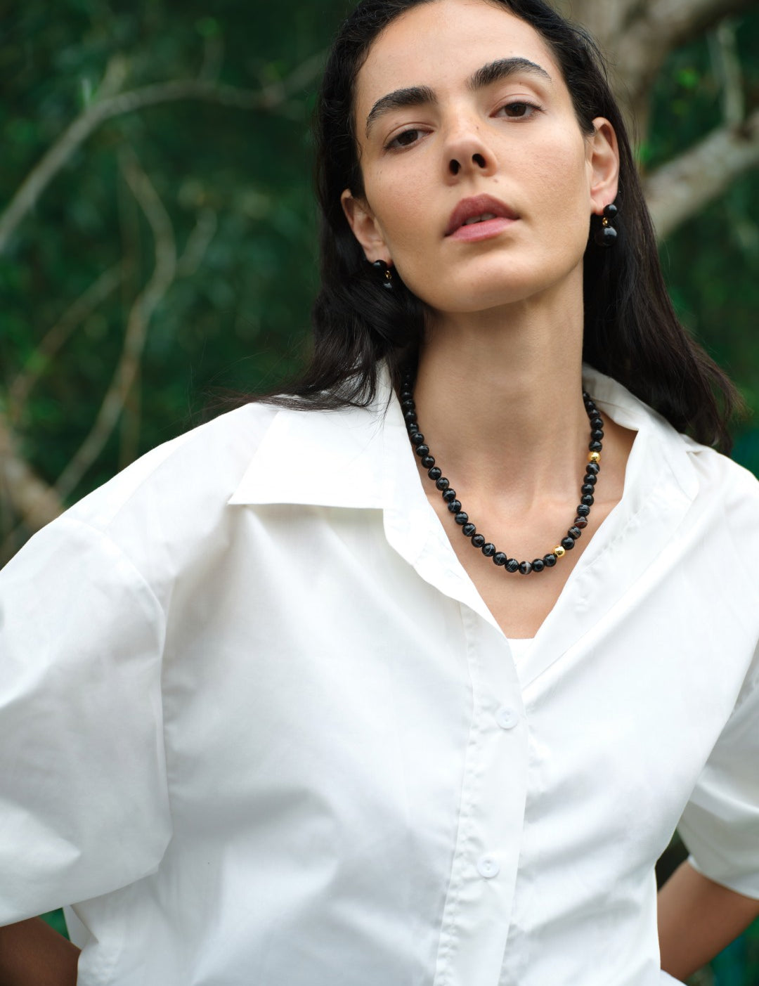 Nightshade Berry Striped Black Agate Necklace gembea jewelry