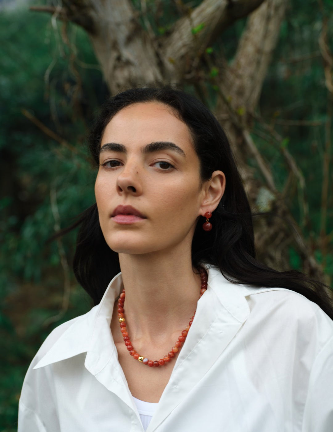 Nightshade Berry Striped Red Agate Necklace gembea jewelry
