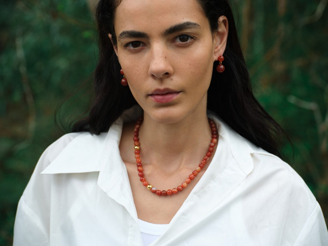 Nightshade Berry Striped Red Agate Necklace gembea jewelry