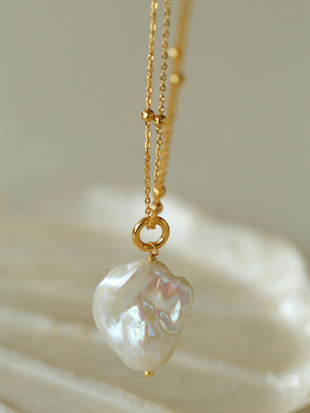 Double Chain Baroque Pendant Necklace - Gembea Jewelry