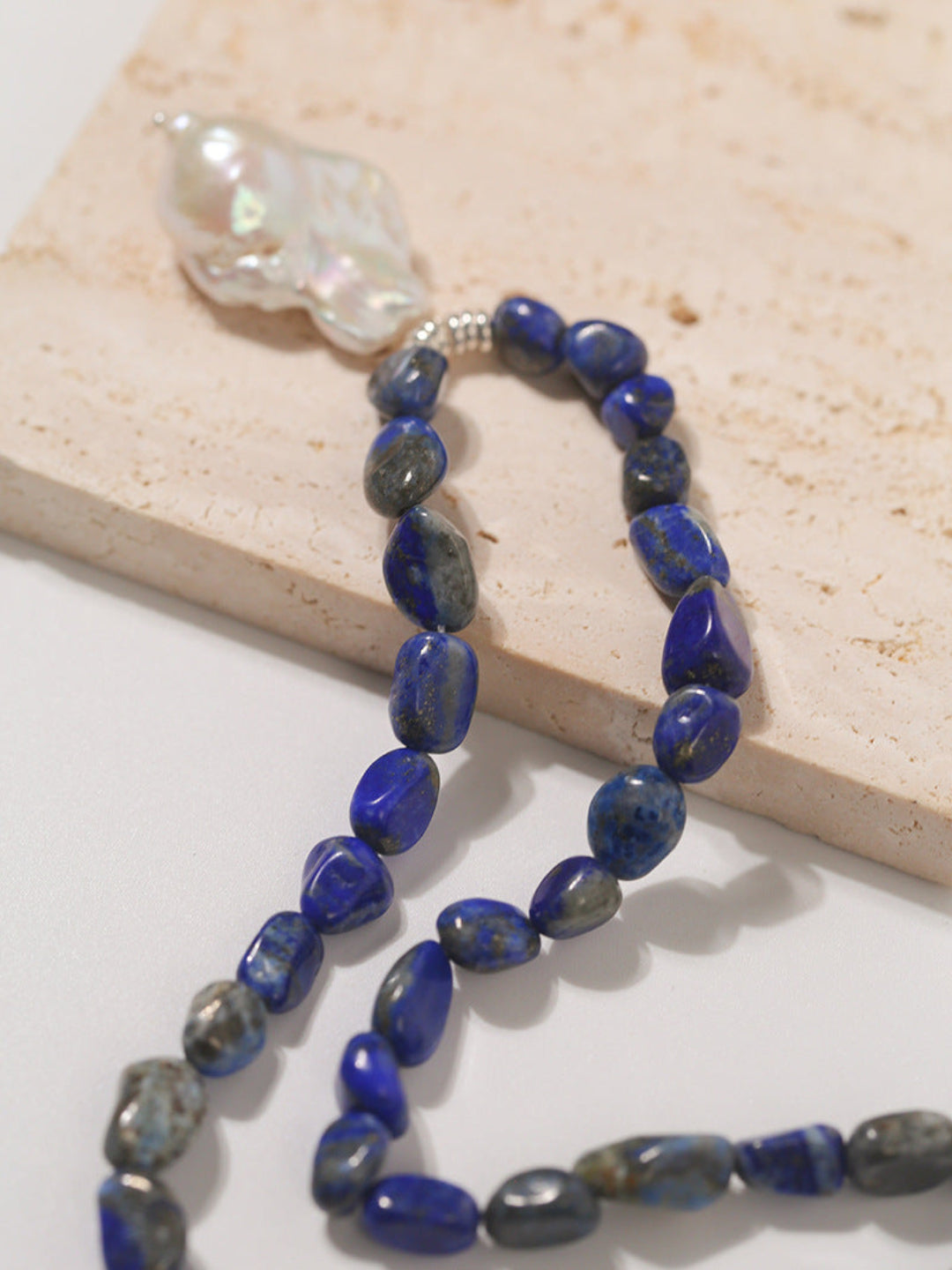 Shaped Lapis Lazuli Stone Baroque Pearl Necklace