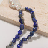 Shaped Lapis Lazuli Stone Baroque Pearl Necklace