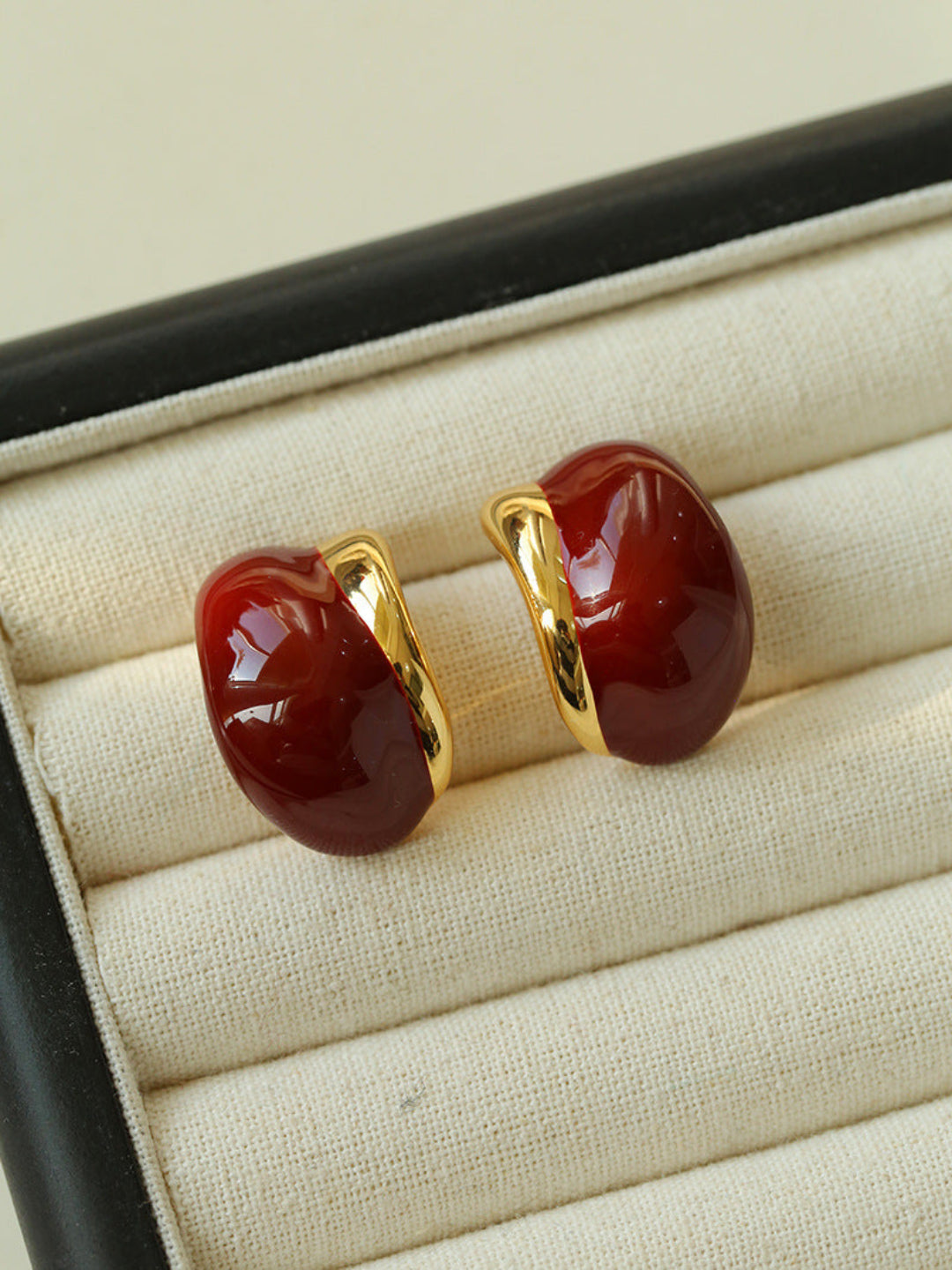 Cream White Wine Red Enamel Earrings