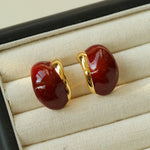 Cream White Wine Red Enamel Earrings