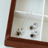 Silver Tiger's Eye Stone Stud Earrings-Gembea Jewelry