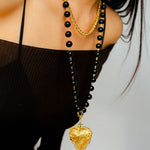 Double Layer Black Agate Large Love Pendant Necklace