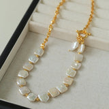 Natural Freshwater Square Pearl Chain Necklace