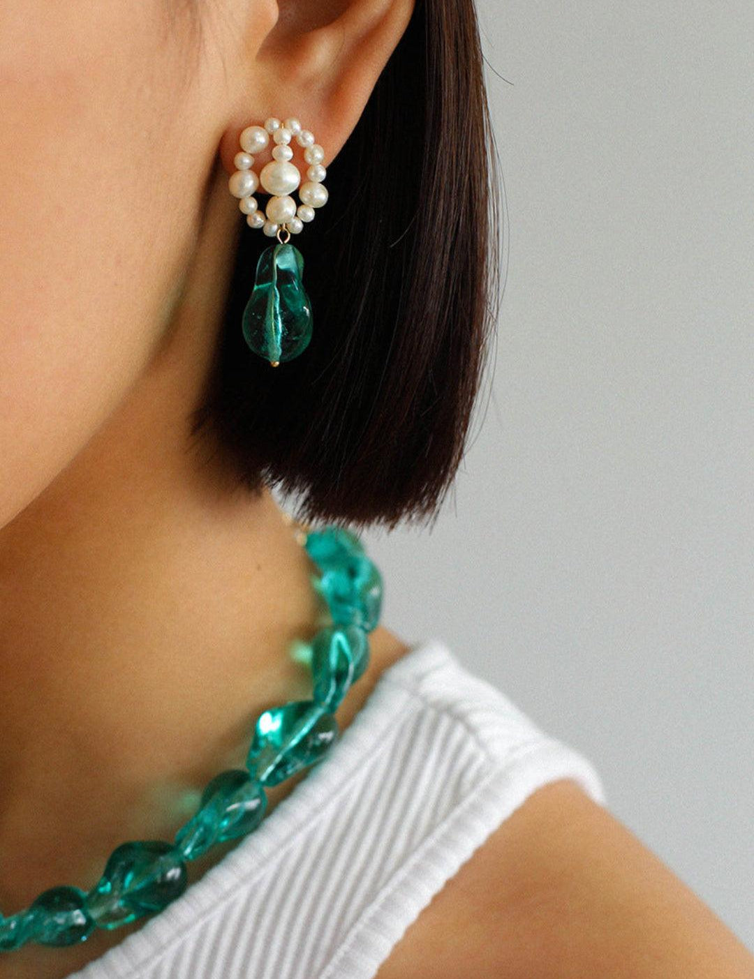 Blue Glazed Pearl Drop Earrings - Gembea Jewelry