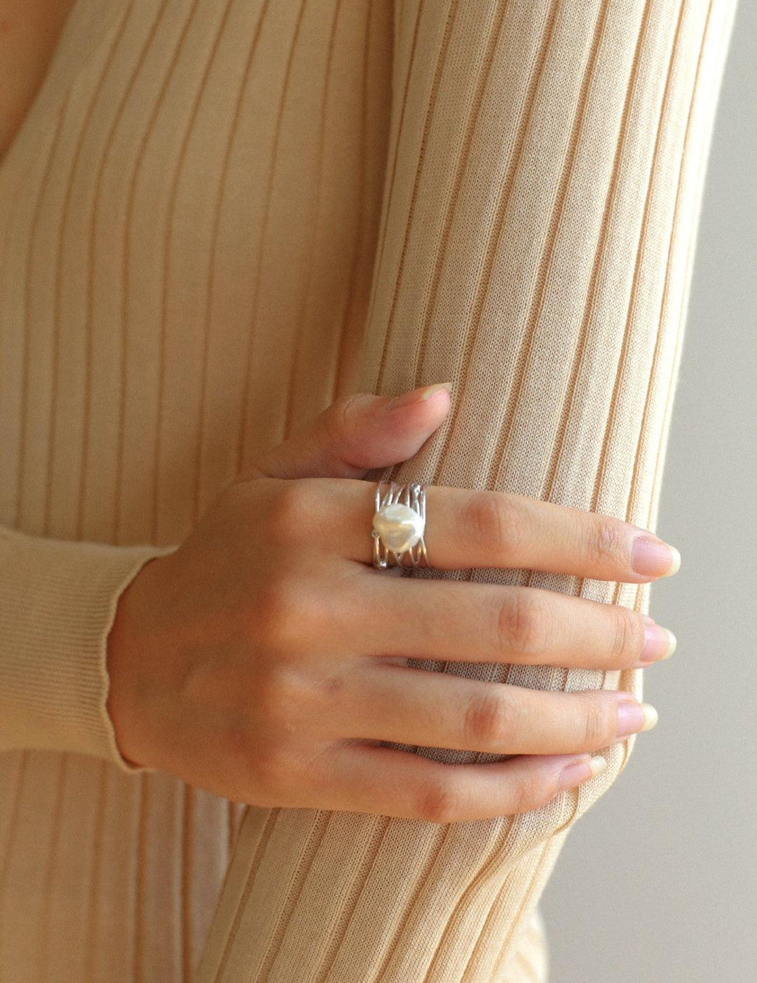 Multilayer Sterling Silver Pearl Ring - Gembea Jewelry