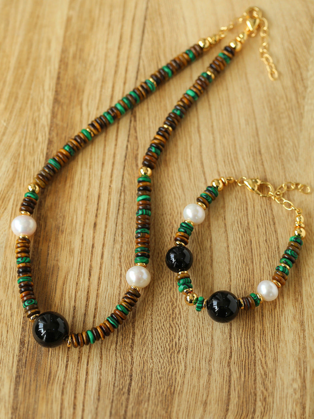 Black Agate Tiger-eye Stone Beaded Necklace