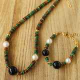 Black Agate Tiger-eye Stone Beaded Necklace