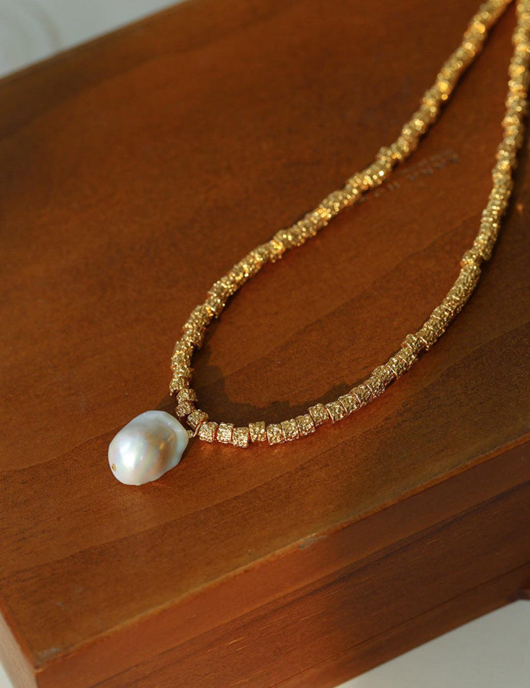 Baroque Pearl Pendant Lava Metal Necklace - Gembea Jewelry