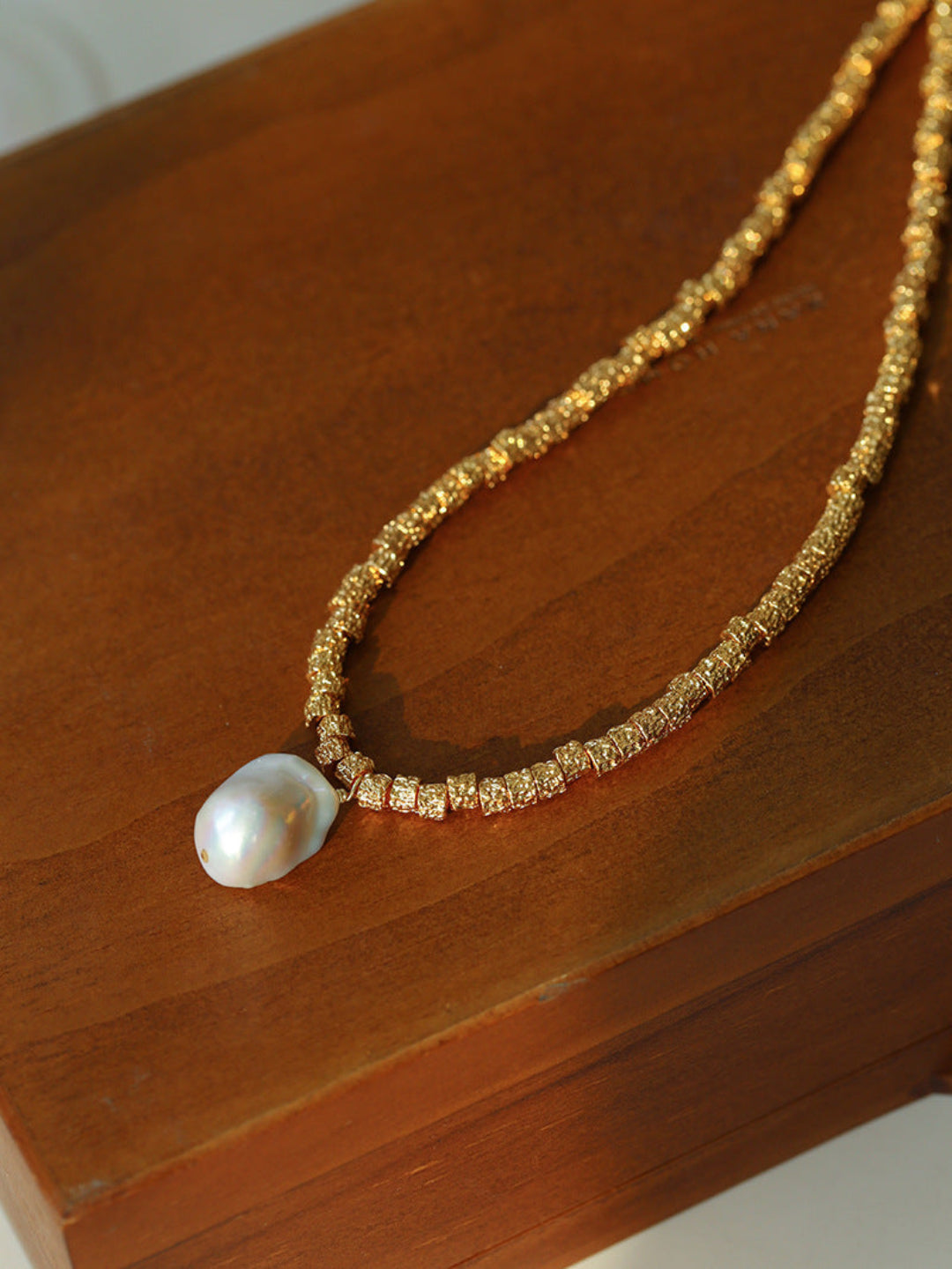 Baroque Pearl Pendant Lava Metal Necklace