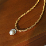 Baroque Pearl Pendant Lava Metal Necklace