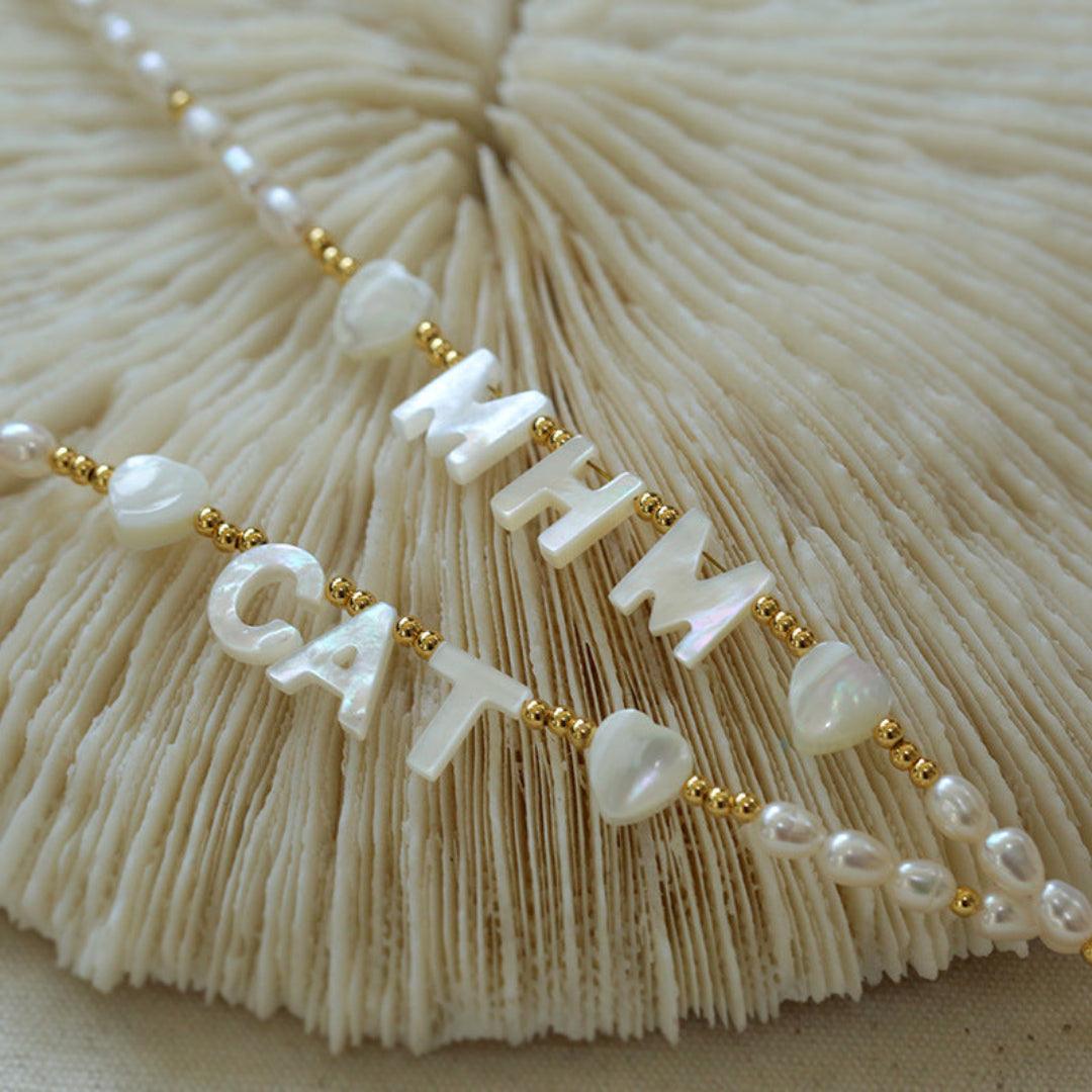 Custom White Shell Letter Pearl Necklace - Gembea Jewelry