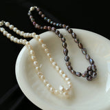 Hand-woven Pearl Run Loop Grey Necklace