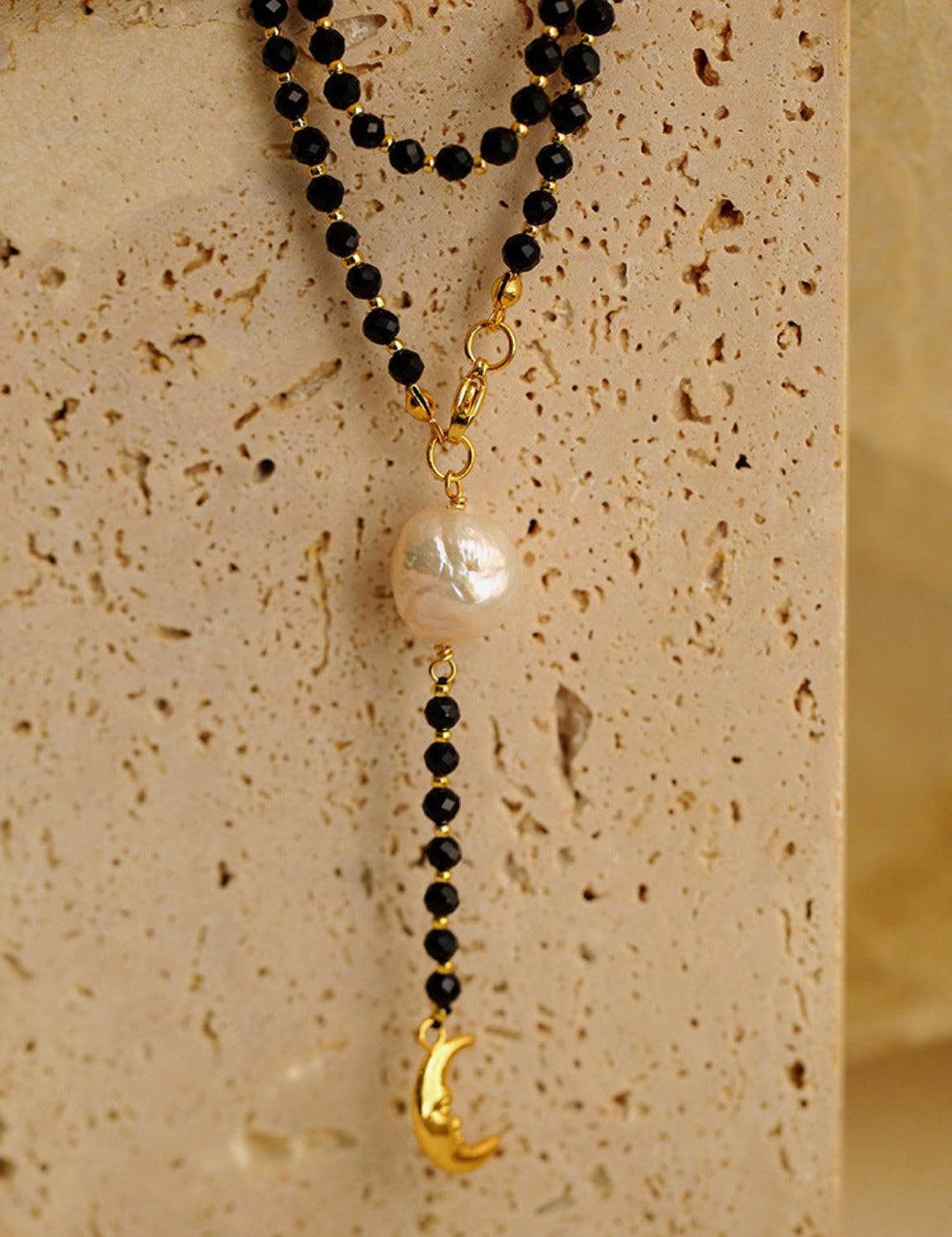 Long Black Agate Baroque Pearl Necklace - Gembea Jewelry