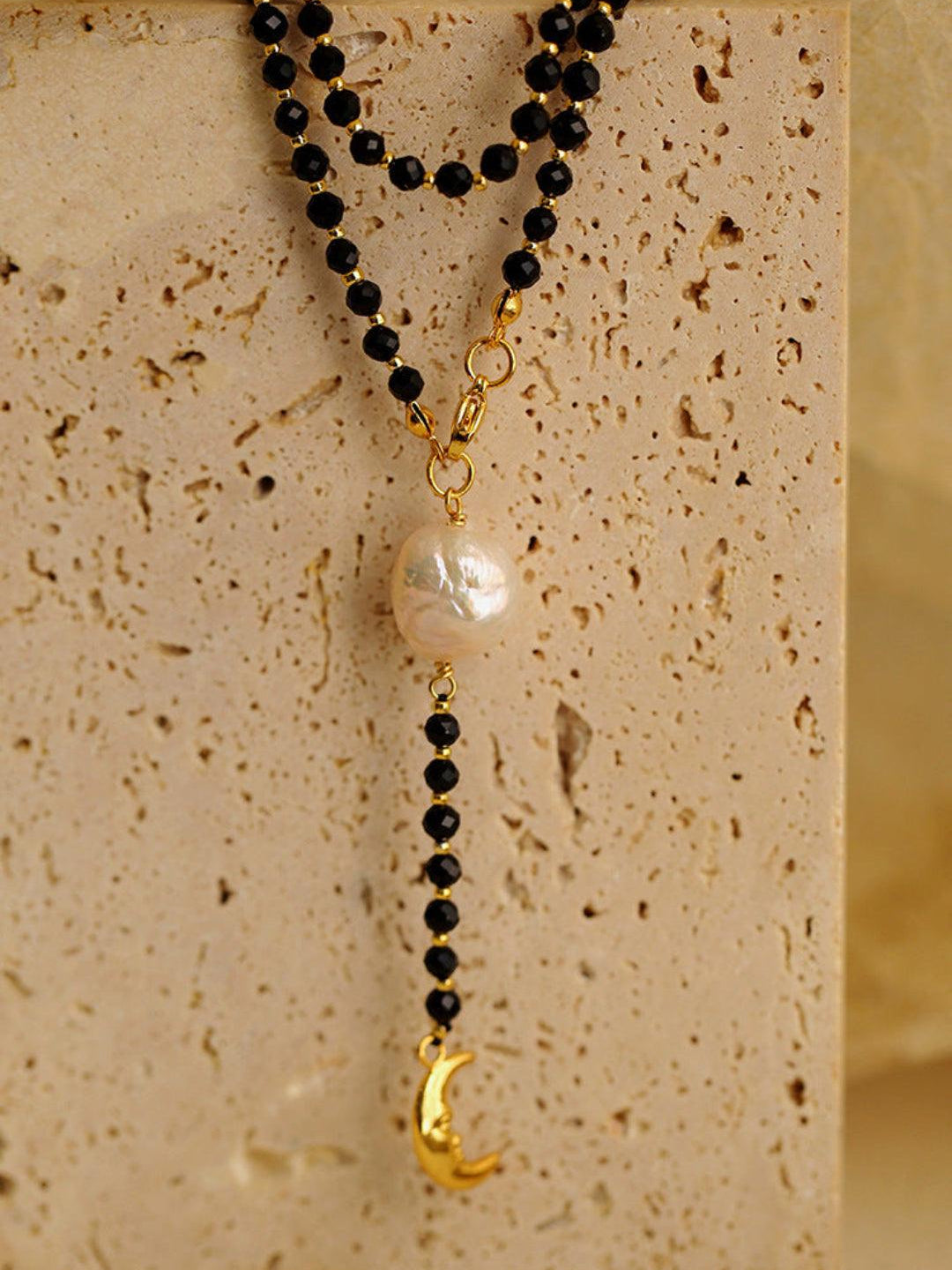 Long Black Agate Baroque Pearl Necklace - Gembea Jewelry