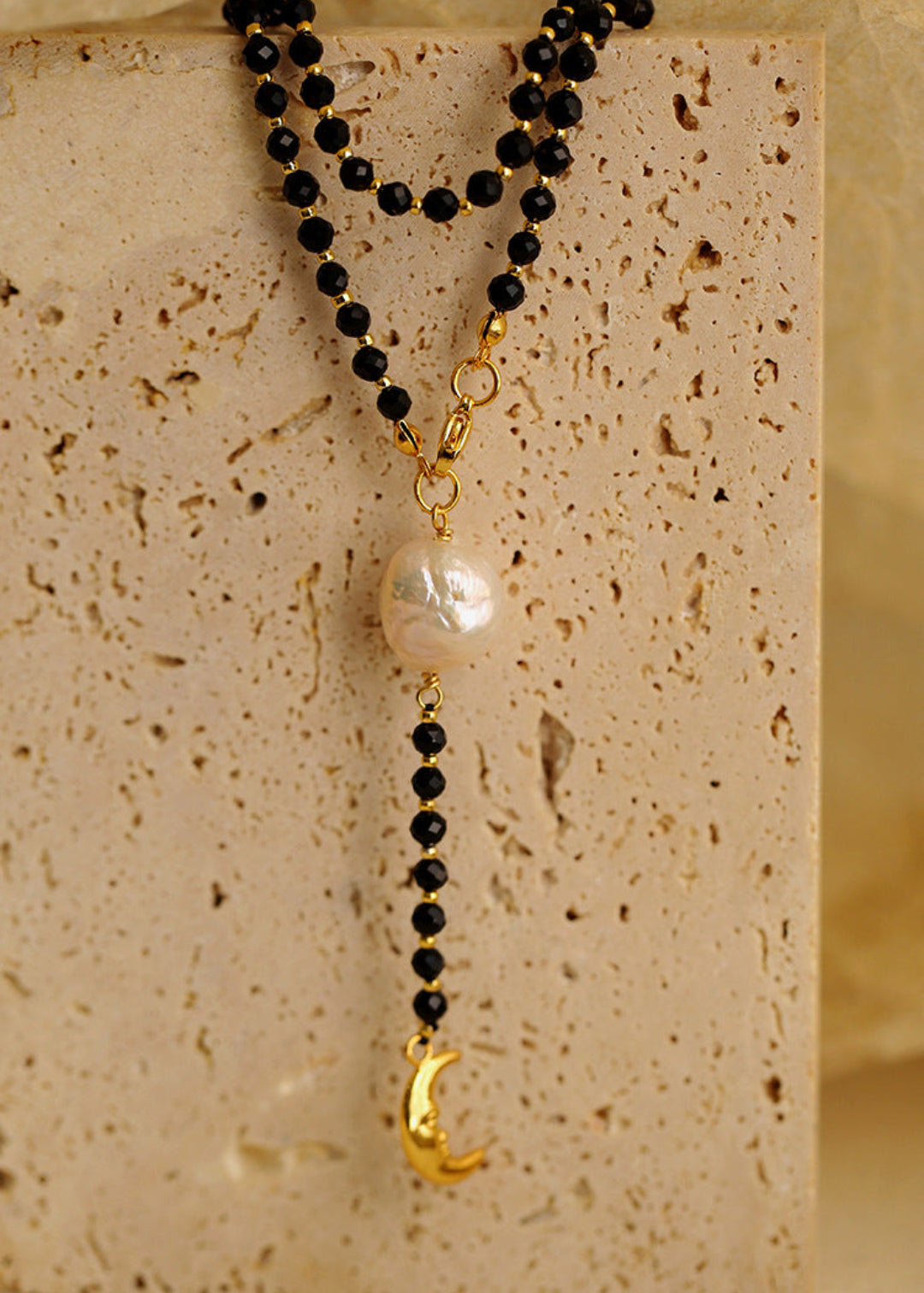 Long Black Agate Baroque Pearl Necklace