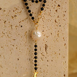 Long Black Agate Baroque Pearl Necklace