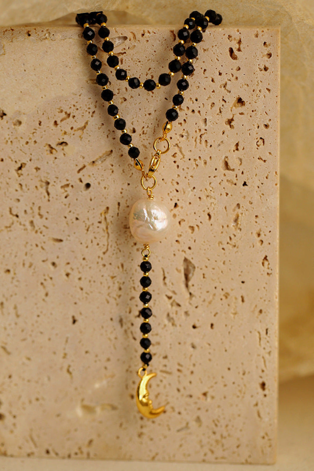 Long Black Agate Baroque Pearl Necklace