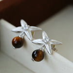 Silver Tiger's Eye Stone Stud Earrings-Gembea Jewelry