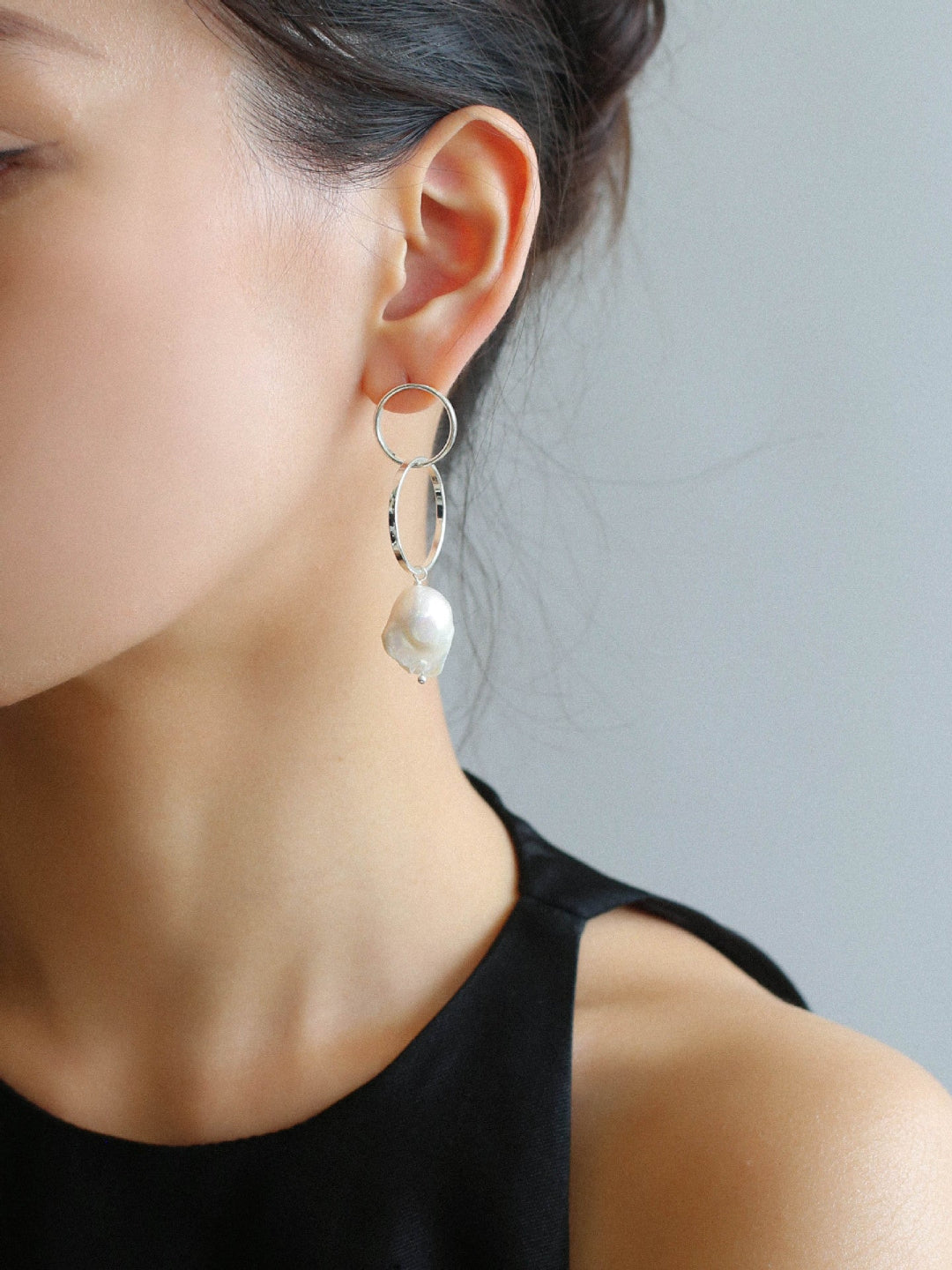 Metal Circle Baroque Pearl Drop Earrings